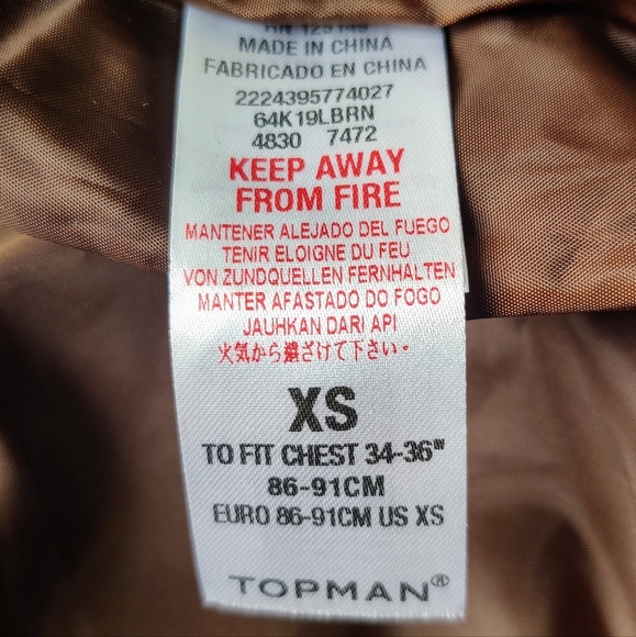 TOPMAN Bomber Jacket XS Brown Satin Lightweight Men's NWT - Picture 6 of 11